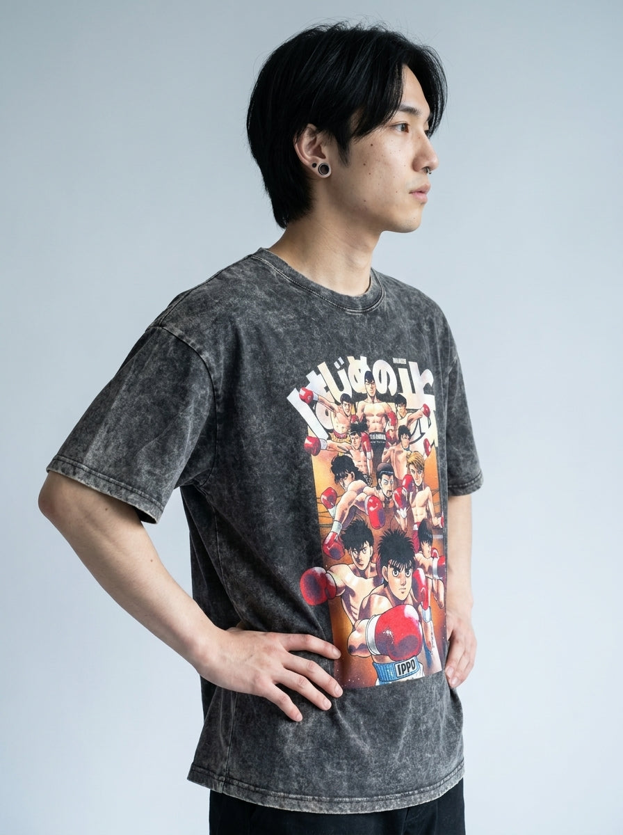 T-Shirt 4 model side profile athletic — washed cotton t-shirt | Tempus Arc premium anime streetwear