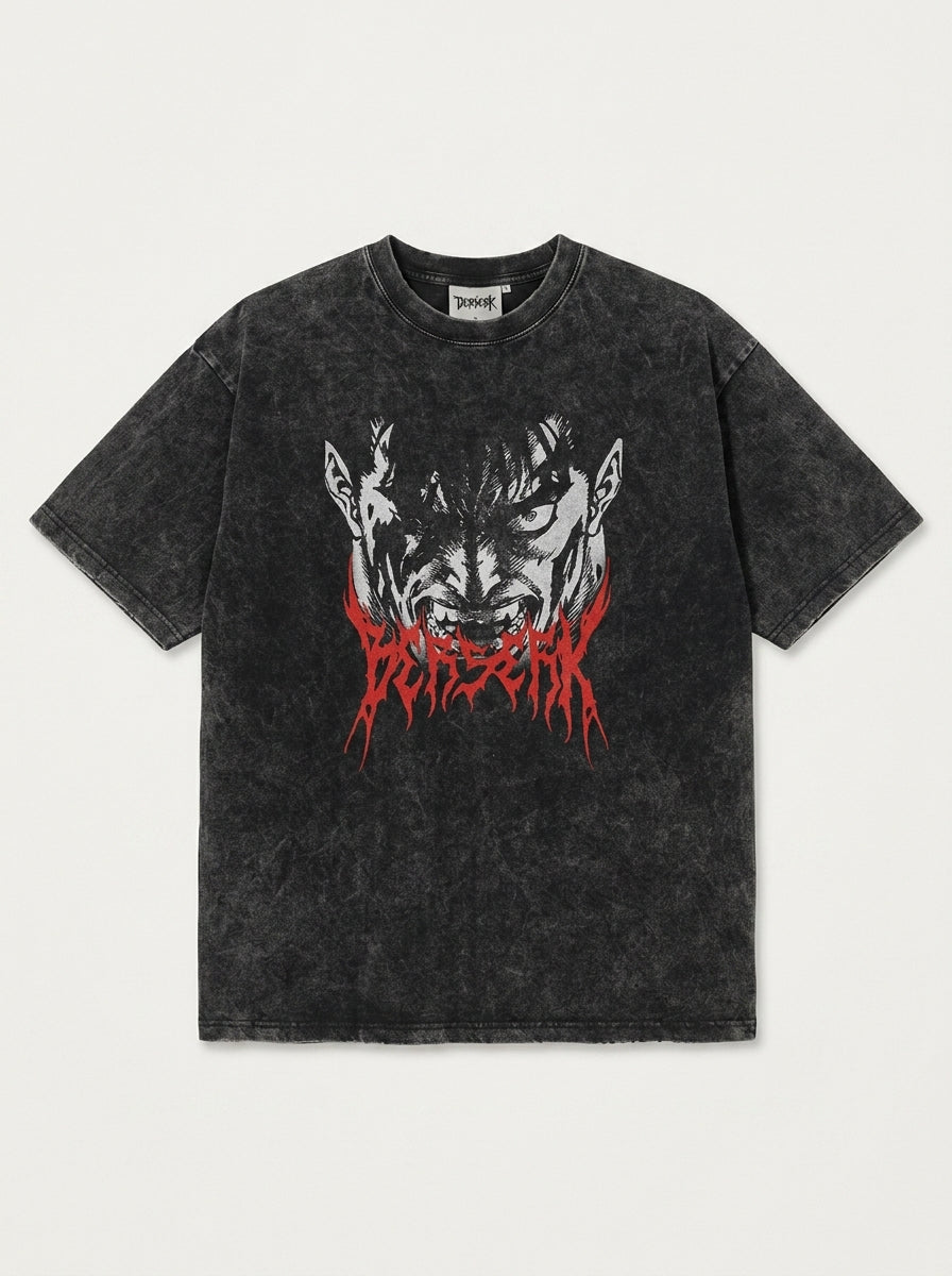 T-Shirt 4 flat lay front view — washed black oversized t-shirt | Tempus Arc premium anime streetwear