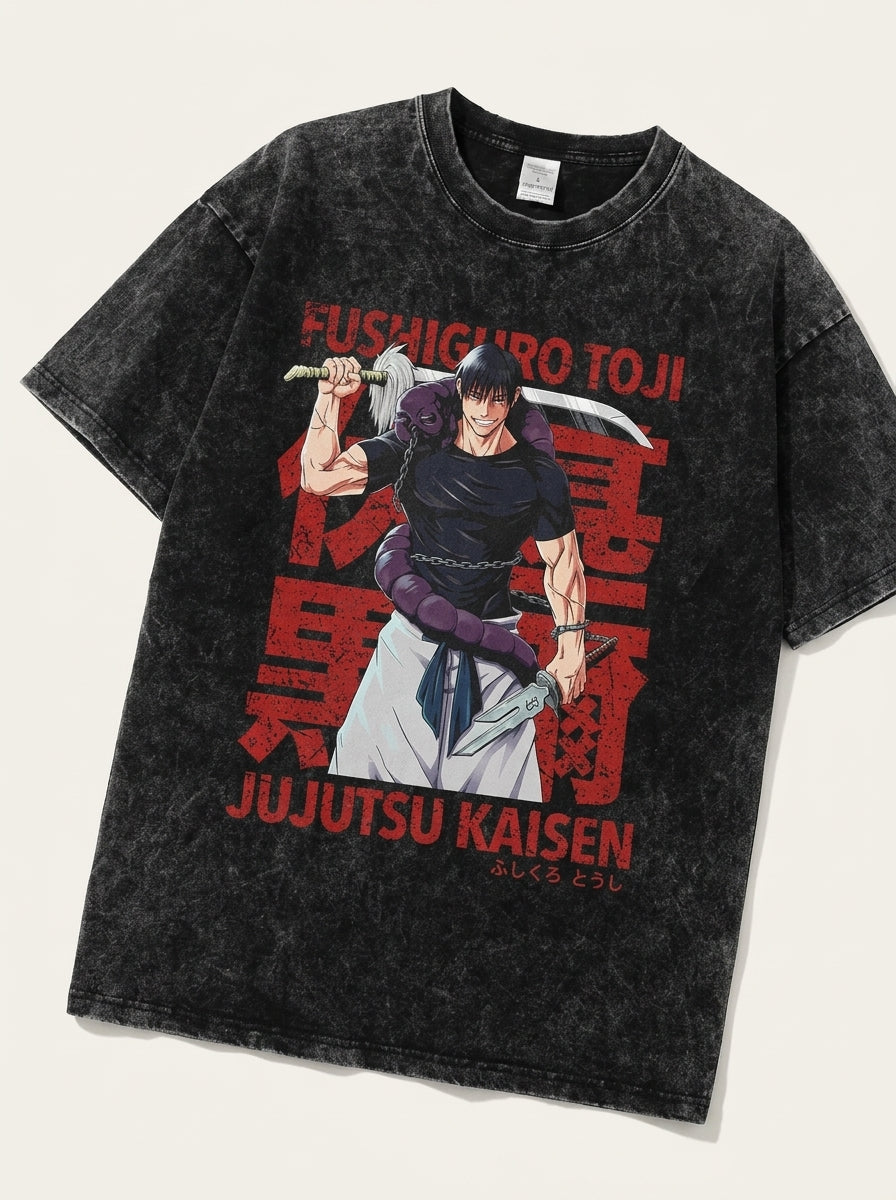 T-Shirt 4 angle perspective shot — washed cotton t-shirt | Tempus Arc premium anime streetwear