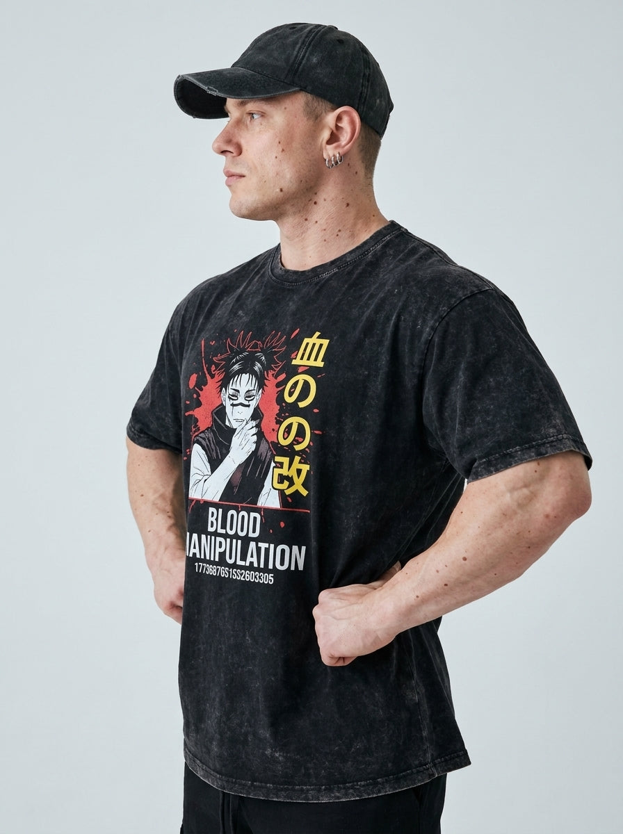 T-Shirt 4 model side profile athletic — washed cotton t-shirt | Tempus Arc premium anime streetwear
