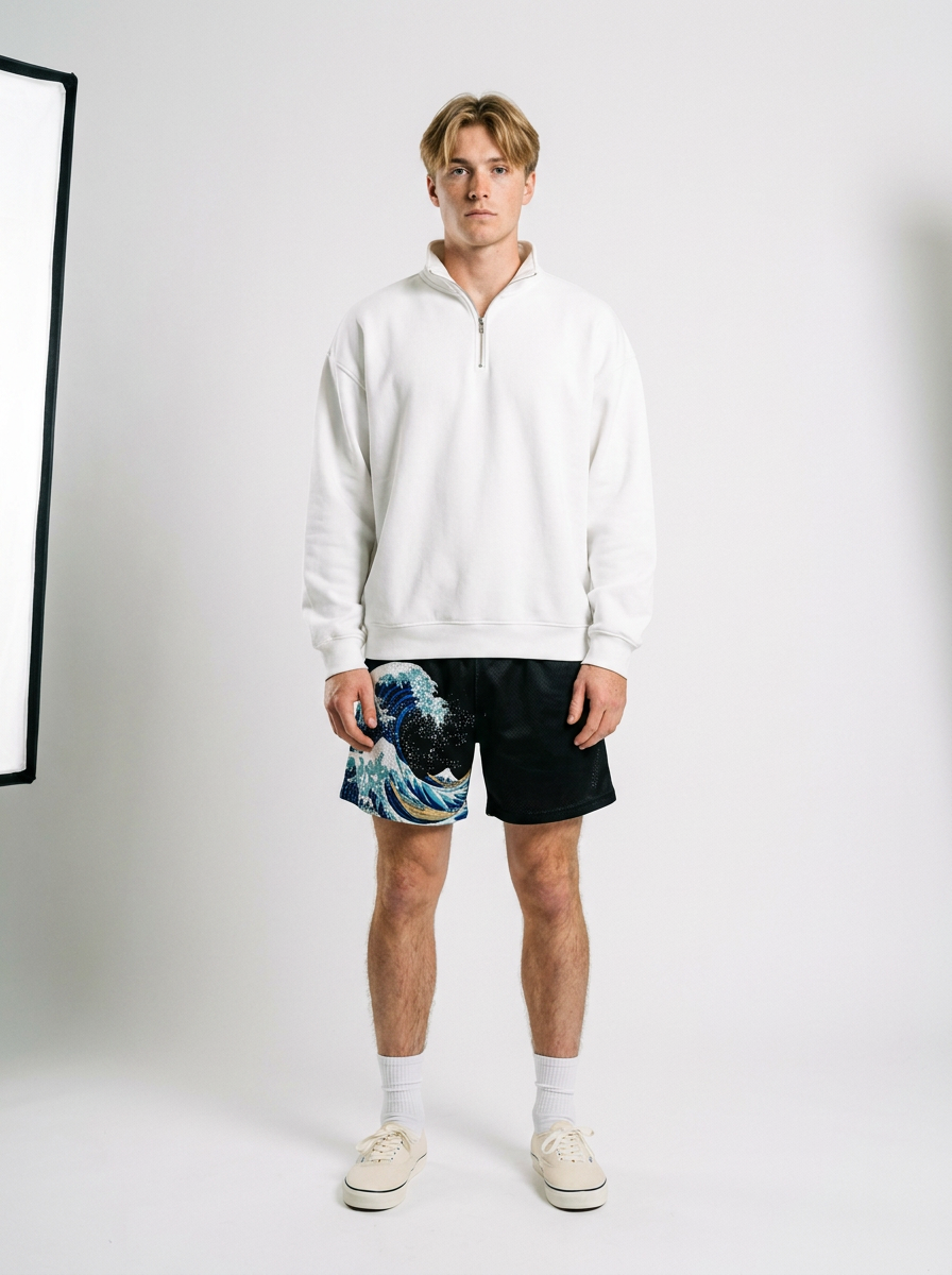 Anime Print Men's Beach Shorts - 4WJ5Q4VLT — full view
