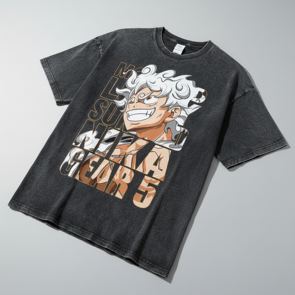 Unisex Vintage Sun God Short Sleeve T-Shirt (One Piece) angle perspective shot — vintage washed cotton t-shirt | Tempus Arc premium anime streetwear