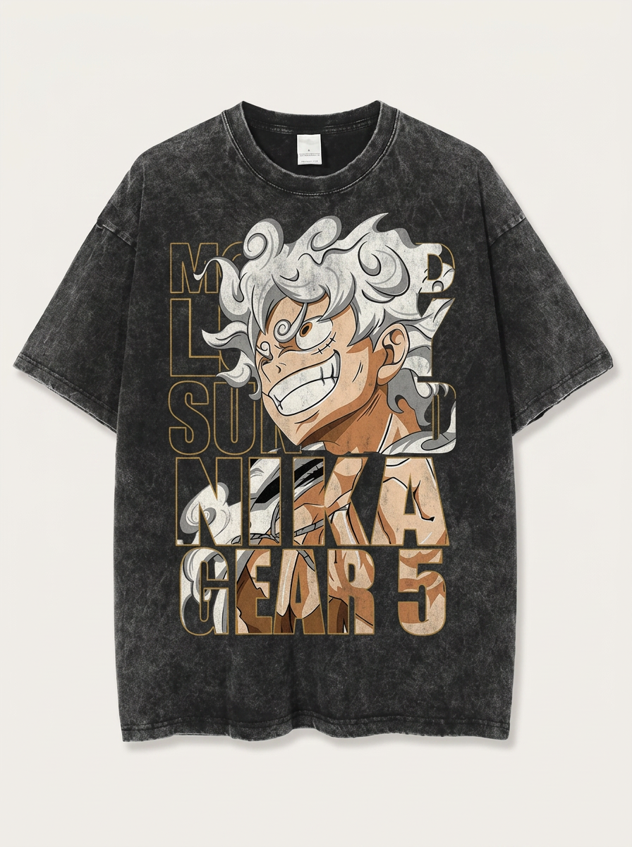 Unisex Vintage Sun God Short Sleeve T-Shirt (One Piece) angle perspective shot — washed cotton t-shirt | Tempus Arc premium anime streetwear