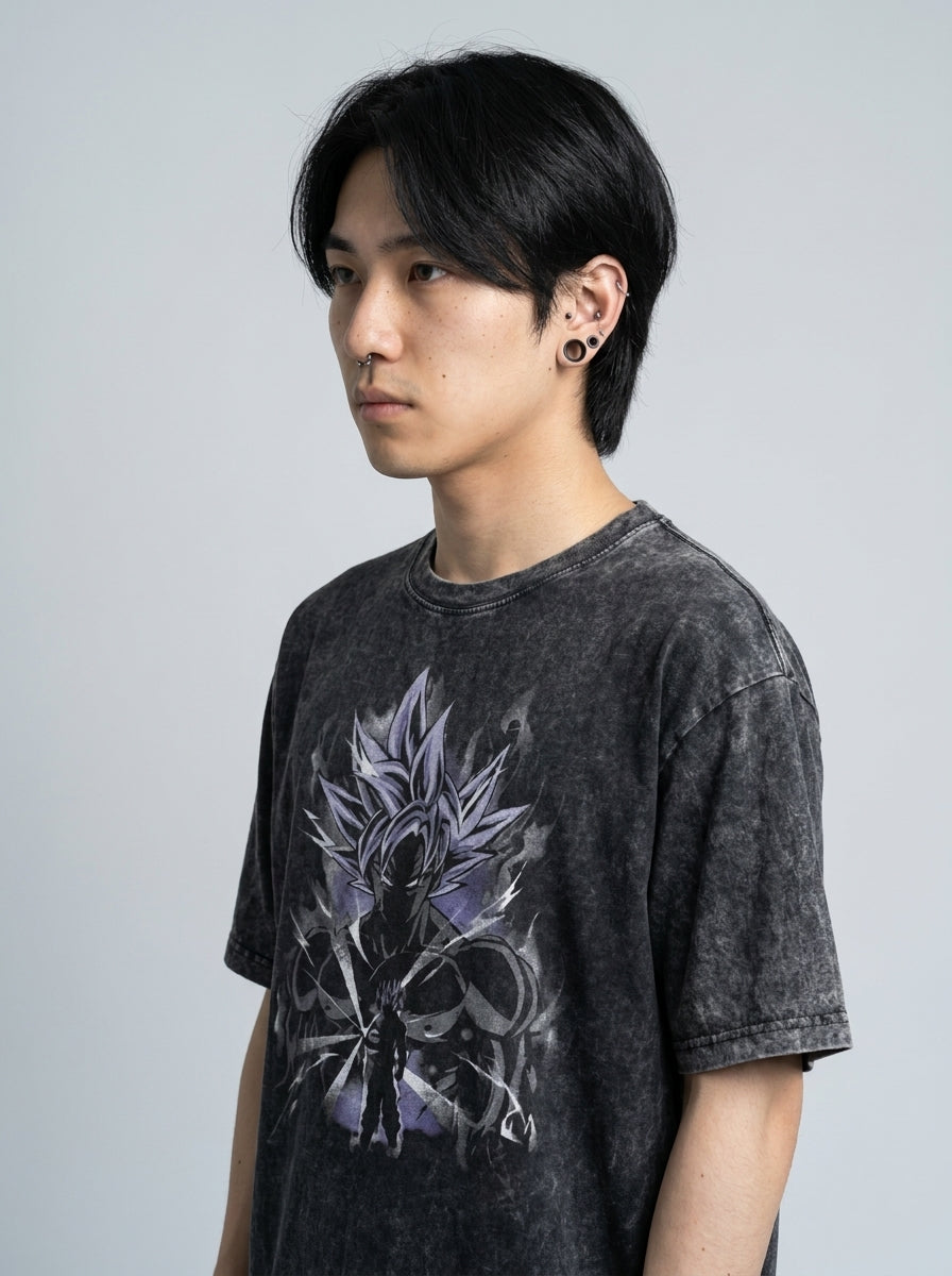 Vintage Dragon Ball Print Hoodie for Men and Women side view on model — oversized washed cotton hoodie | Tempus Arc premium anime streetwear