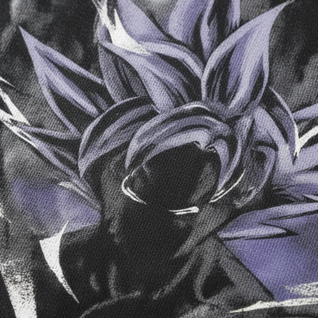Vintage Dragon Ball Print Hoodie for Men and Women print detail close-up — vintage washed mineral cotton | Tempus Arc premium anime streetwear