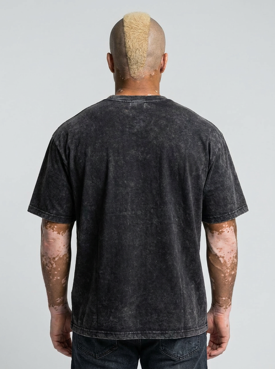 Back view of washed black oversized t-shirt | Tempus Arc premium anime streetwear