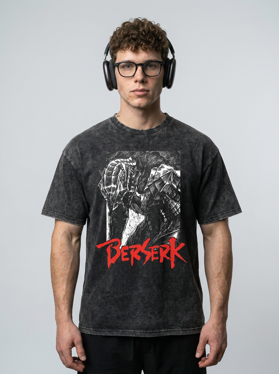 Vintage Oversized Jujutsu Kaisen Graphic Tee model frontal central — washed black t-shirt | Tempus Arc premium anime streetwear