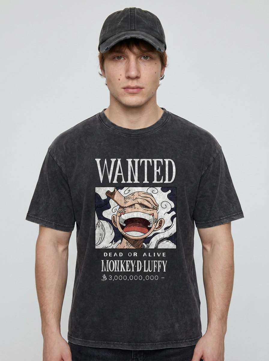 Vintage Oversized Jujutsu Kaisen Graphic Tee model frontal central — washed black t-shirt | Tempus Arc premium anime streetwear