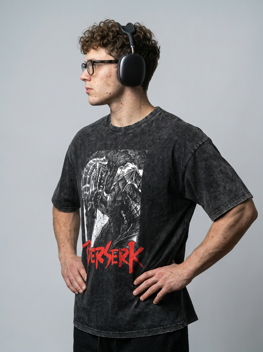 Vintage Oversized Jujutsu Kaisen Graphic Tee model side profile athletic — washed cotton t-shirt | Tempus Arc premium anime streetwear