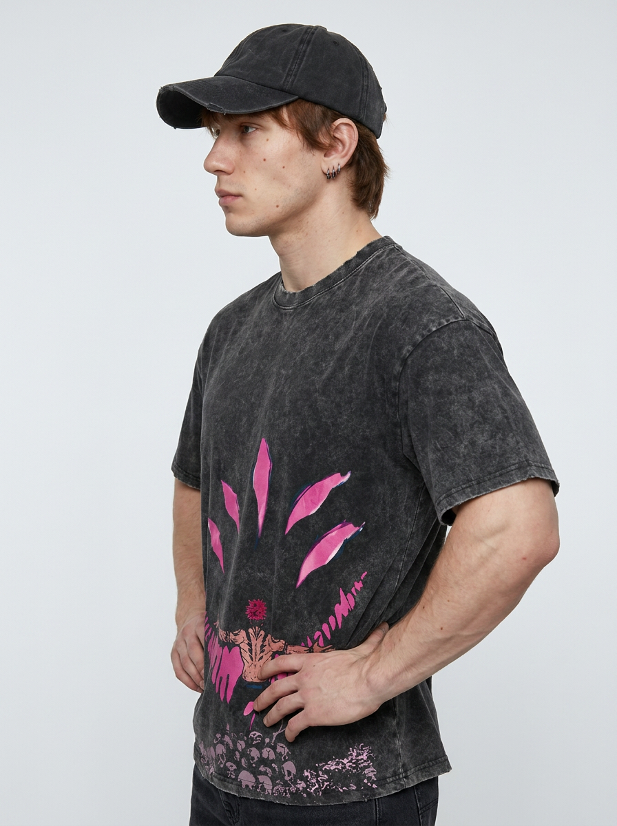Vintage Oversized Jujutsu Kaisen Graphic Tee model side profile athletic — washed cotton t-shirt | Tempus Arc premium anime streetwear