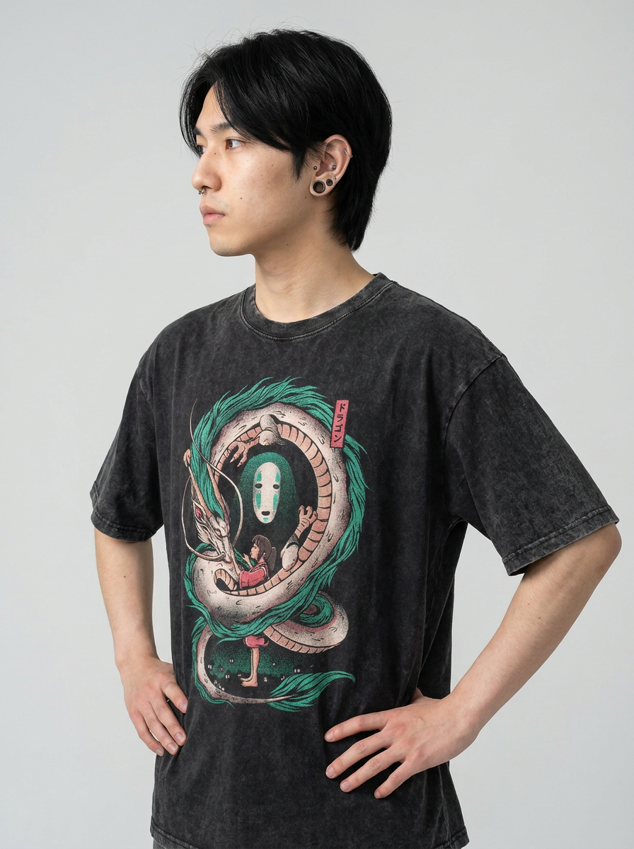 Vintage Oversized Jujutsu Kaisen Graphic Tee model side profile athletic — washed cotton t-shirt | Tempus Arc premium anime streetwear
