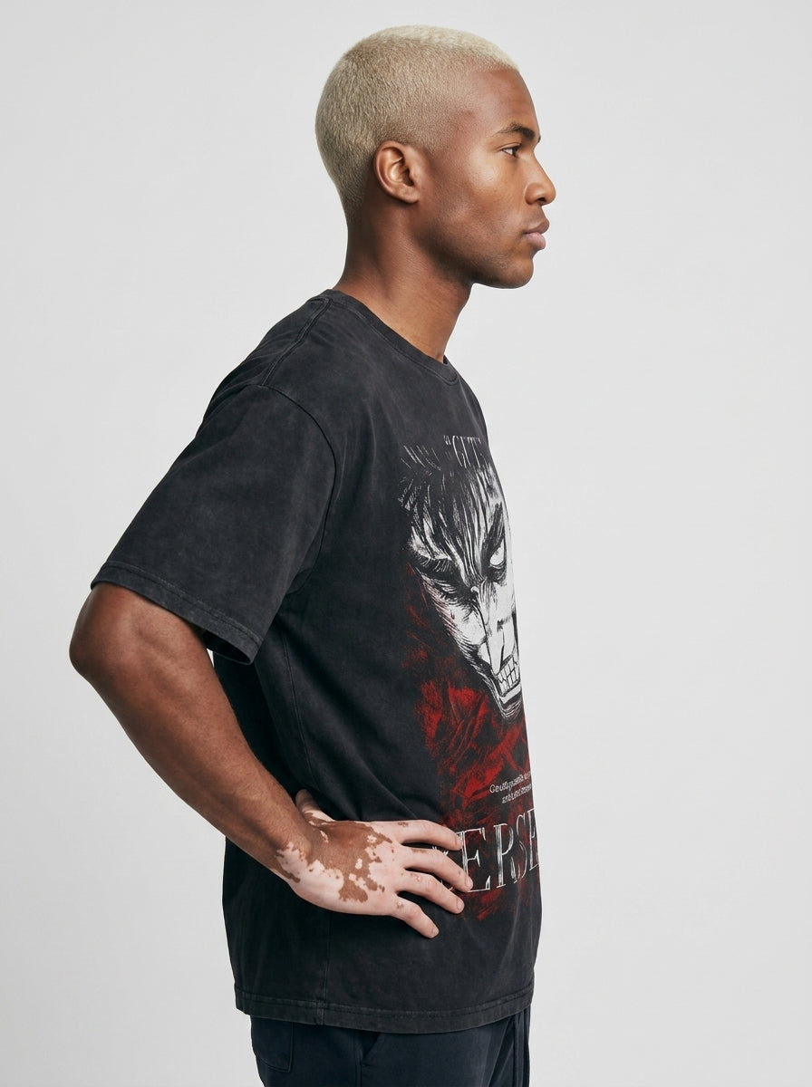 Vintage Oversized Jujutsu Kaisen Graphic Tee model side profile athletic — washed cotton t-shirt | Tempus Arc premium anime streetwear