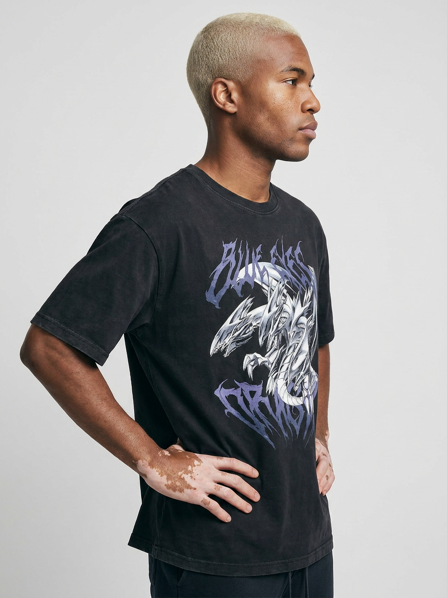 Vintage Oversized Jujutsu Kaisen Graphic Tee model side profile athletic — washed cotton t-shirt | Tempus Arc premium anime streetwear