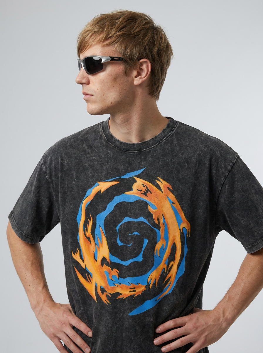 Vintage Oversized Jujutsu Kaisen Graphic Tee model side profile athletic — washed cotton t-shirt | Tempus Arc premium anime streetwear