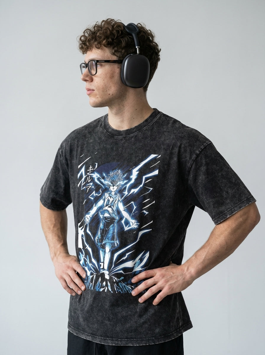 Vintage Oversized Jujutsu Kaisen Graphic Tee model side profile athletic — washed cotton t-shirt | Tempus Arc premium anime streetwear