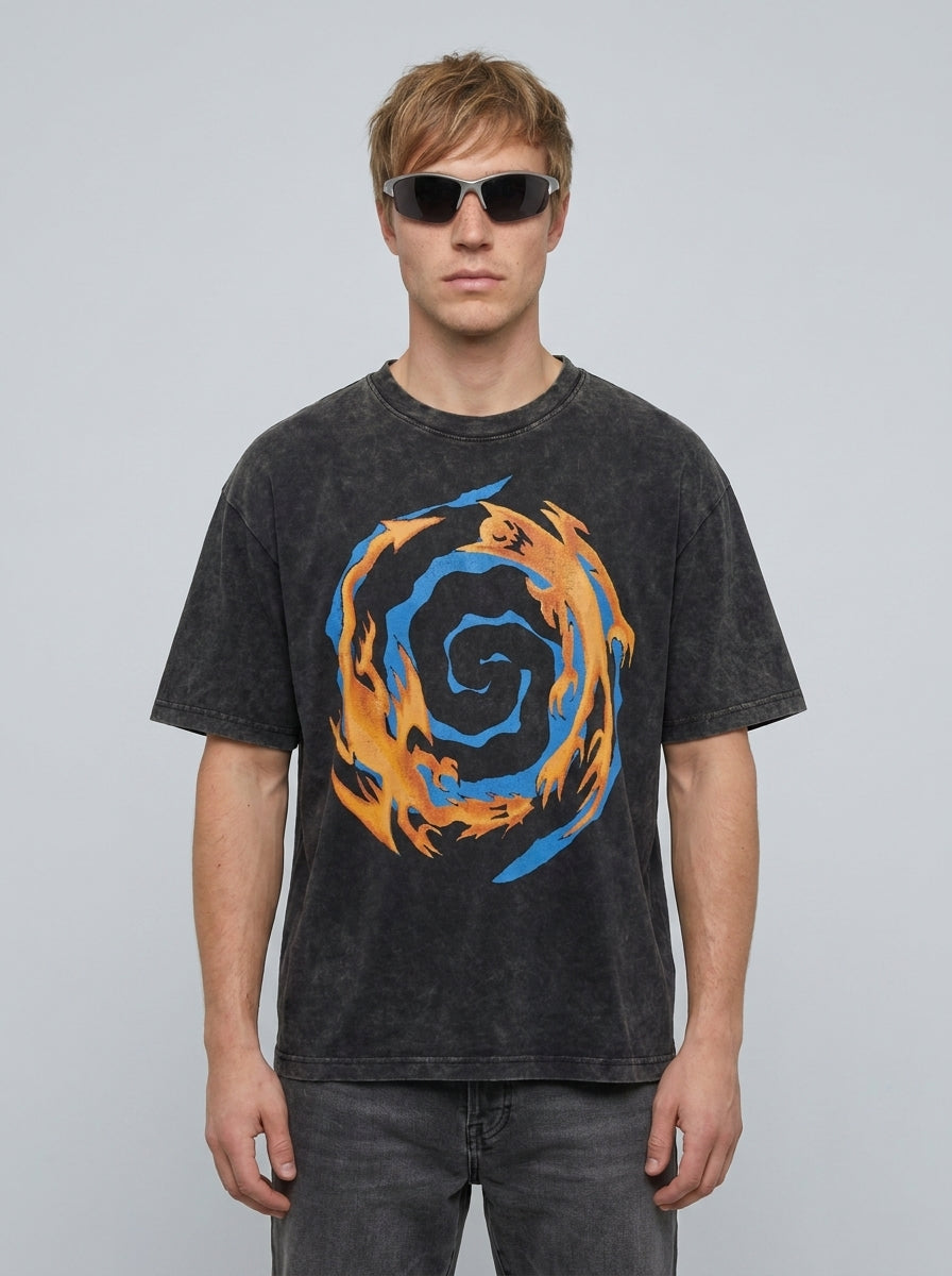 Vintage Oversized Jujutsu Kaisen Graphic Tee full body model — oversized boxed t-shirt | Tempus Arc premium anime streetwear