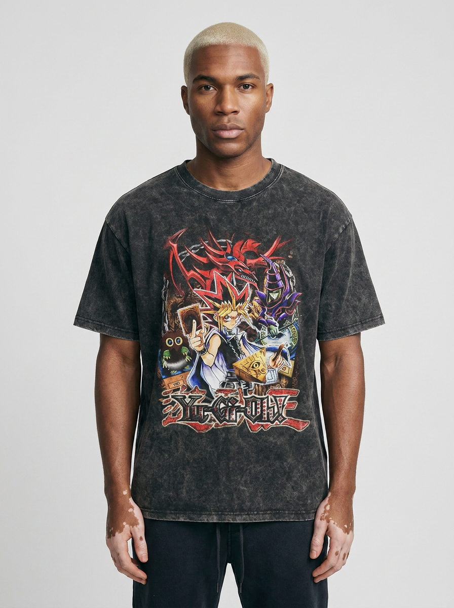Vintage Oversized Jujutsu Kaisen Graphic Tee full body model — oversized boxed t-shirt | Tempus Arc premium anime streetwear