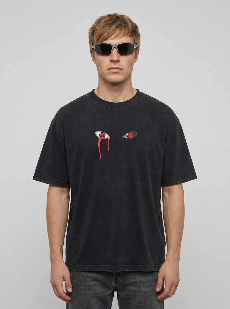 Vintage Oversized Jujutsu Kaisen Graphic Tee full body model — oversized boxed t-shirt | Tempus Arc premium anime streetwear