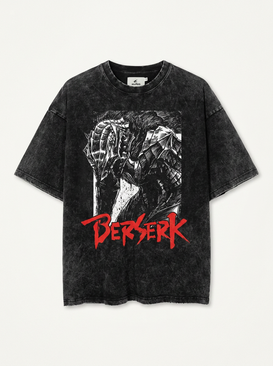 Vintage Oversized Jujutsu Kaisen Graphic Tee flat lay front view — washed black oversized t-shirt | Tempus Arc premium anime streetwear