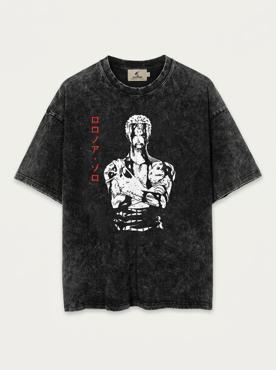 Vintage Oversized Jujutsu Kaisen Graphic Tee flat lay front view — washed black oversized t-shirt | Tempus Arc premium anime streetwear