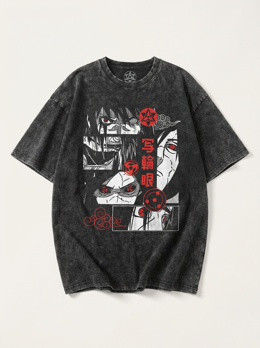 Vintage Oversized Jujutsu Kaisen Graphic Tee angle perspective shot — washed cotton t-shirt | Tempus Arc premium anime streetwear