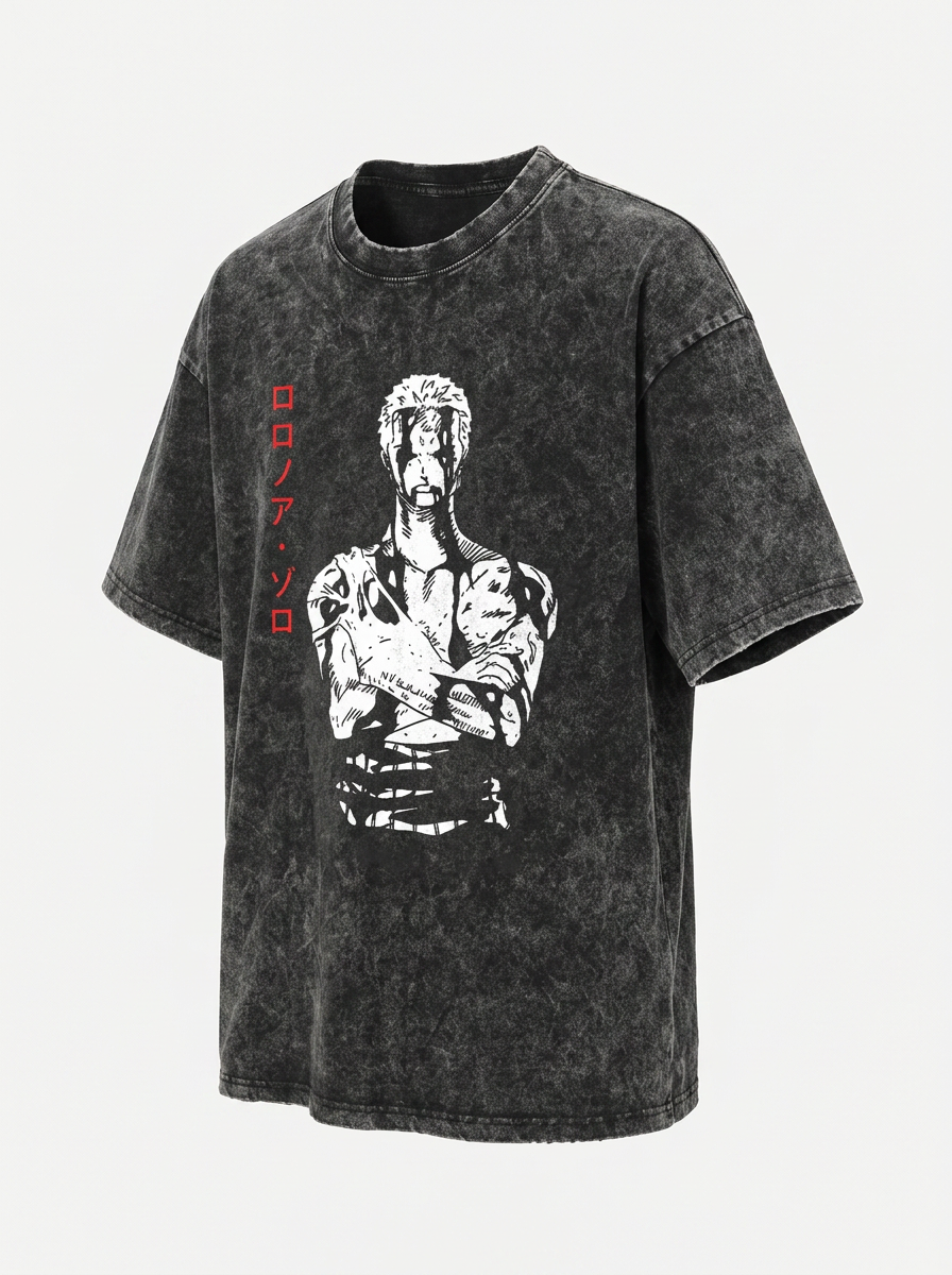 Vintage Oversized Jujutsu Kaisen Graphic Tee angle perspective shot — washed cotton t-shirt | Tempus Arc premium anime streetwear