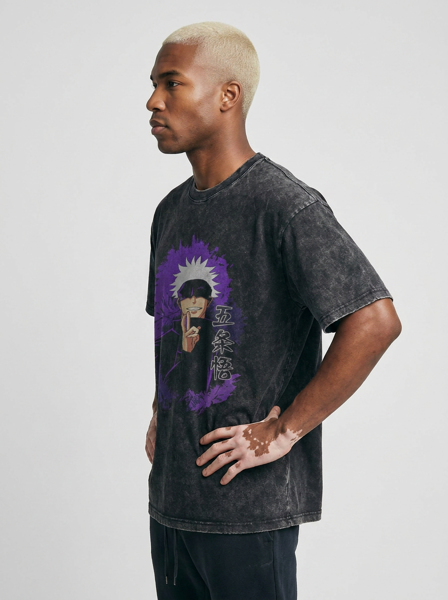 Vintage Wash Graphic Tee - Streetwear Anime Summer model side profile athletic — washed cotton t-shirt | Tempus Arc premium anime streetwear