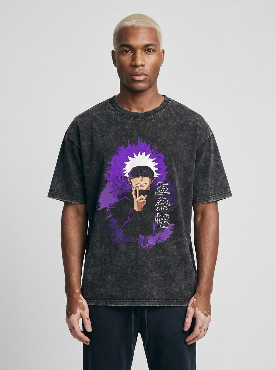 Vintage Wash Graphic Tee - Streetwear Anime Summer full body model — oversized boxed t-shirt | Tempus Arc premium anime streetwear