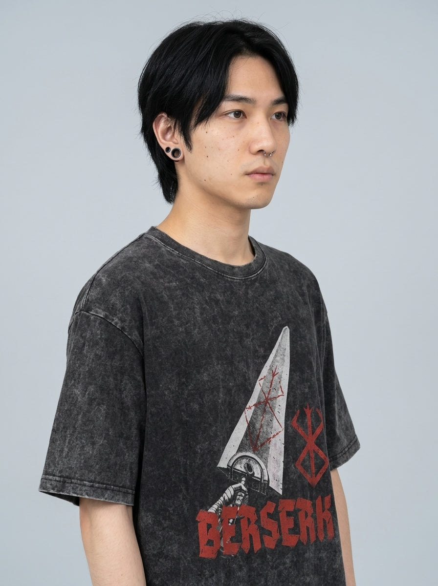 Vintage Washable T-Shirt - Streetwear Anime Graphic side view on model — oversized washed cotton t-shirt | Tempus Arc premium anime streetwear