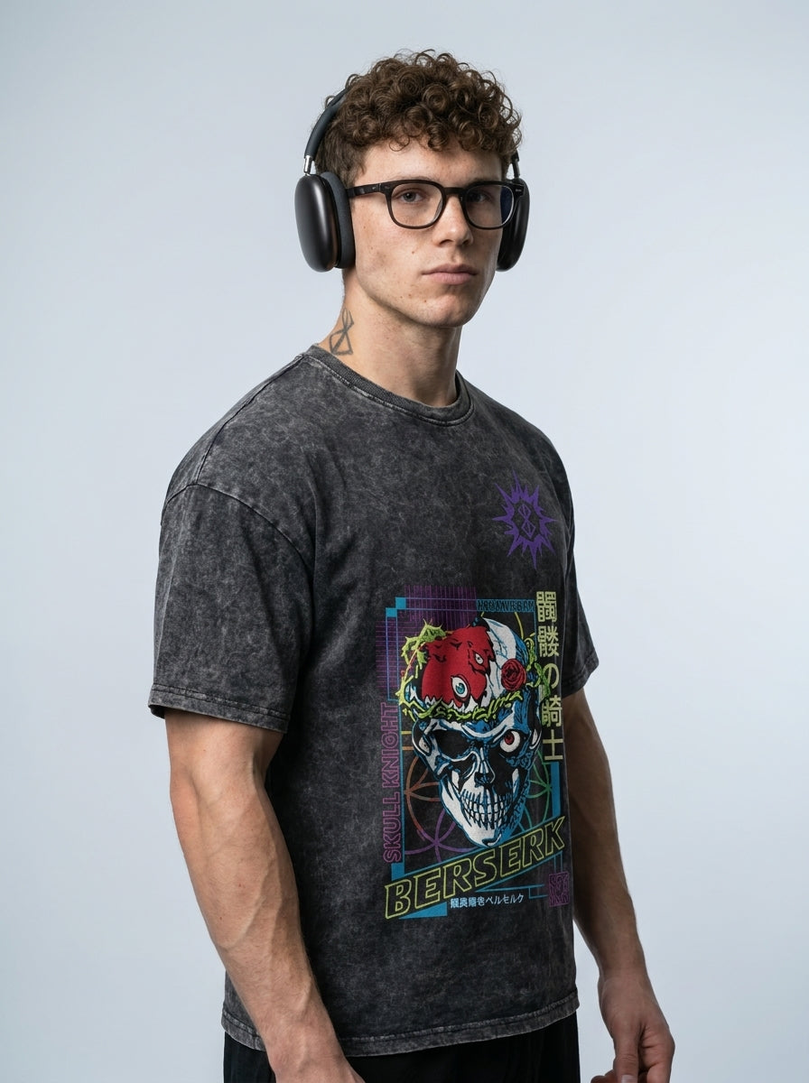 Vintage Washable T-Shirt - Streetwear Anime Graphic side view on model — oversized washed cotton t-shirt | Tempus Arc premium anime streetwear