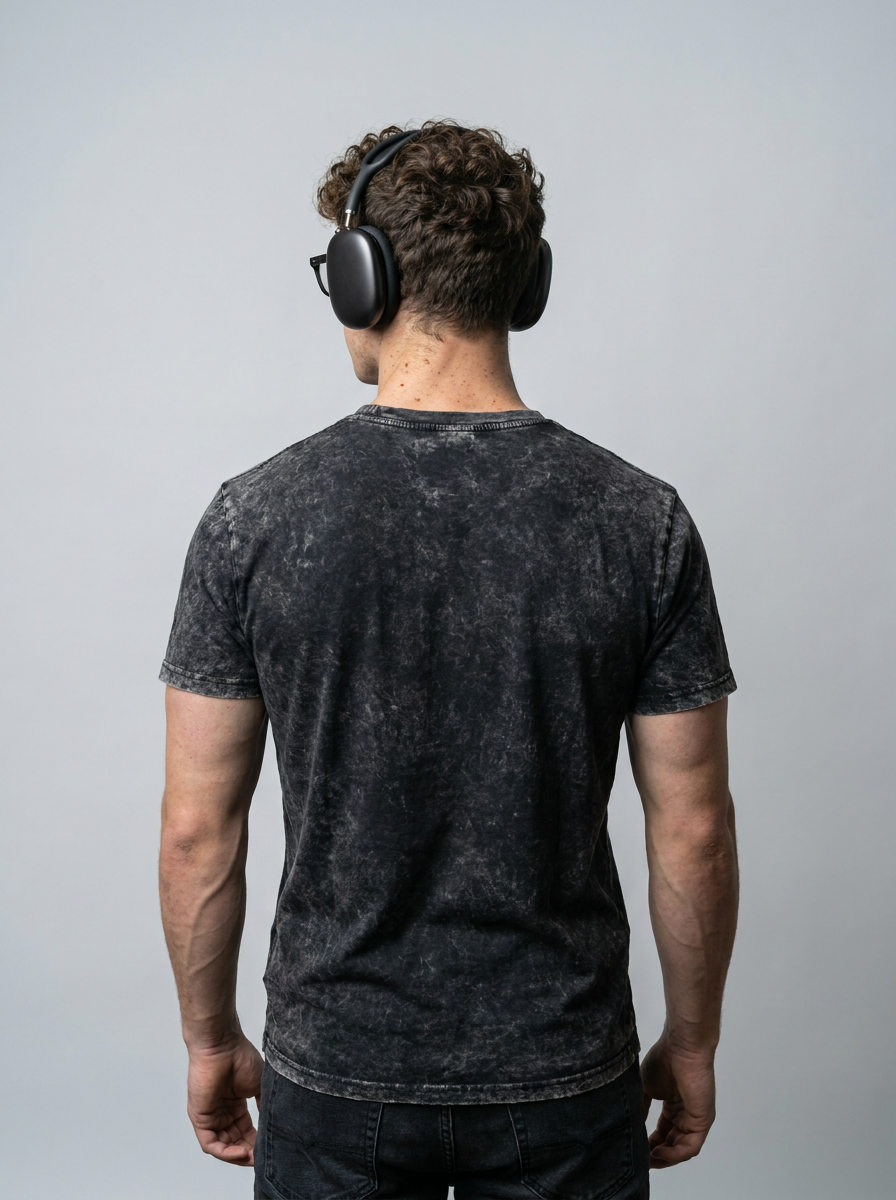Back view of washed black oversized t-shirt | Tempus Arc premium anime streetwear