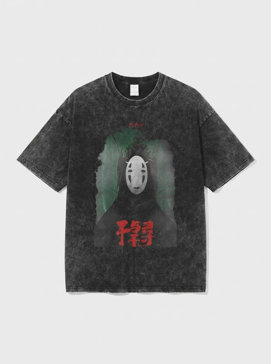 Vintage Washable T-Shirt - Streetwear Anime Graphic flat lay — washed black oversized anime t-shirt | Tempus Arc premium anime streetwear