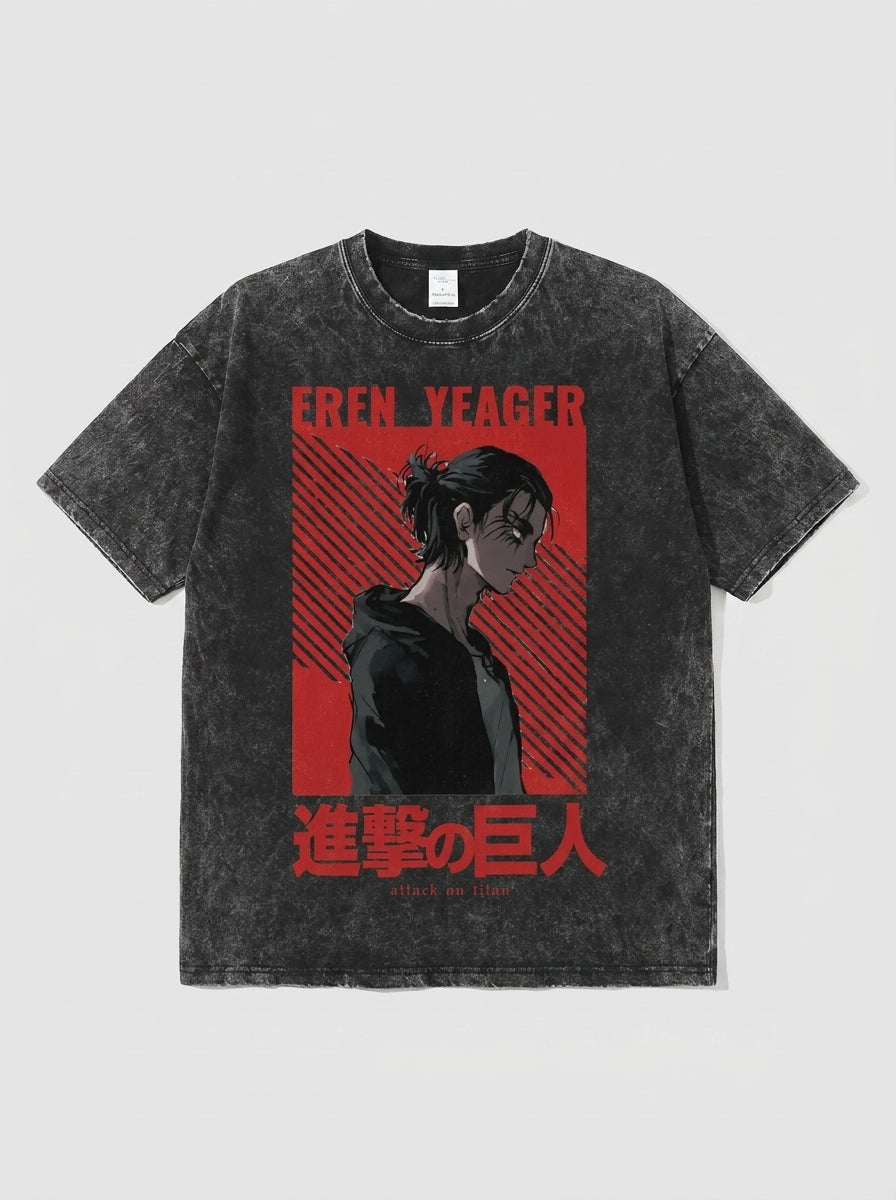 Vintage Washable T-Shirt - Streetwear Anime Graphic flat lay — washed black oversized anime t-shirt | Tempus Arc premium anime streetwear