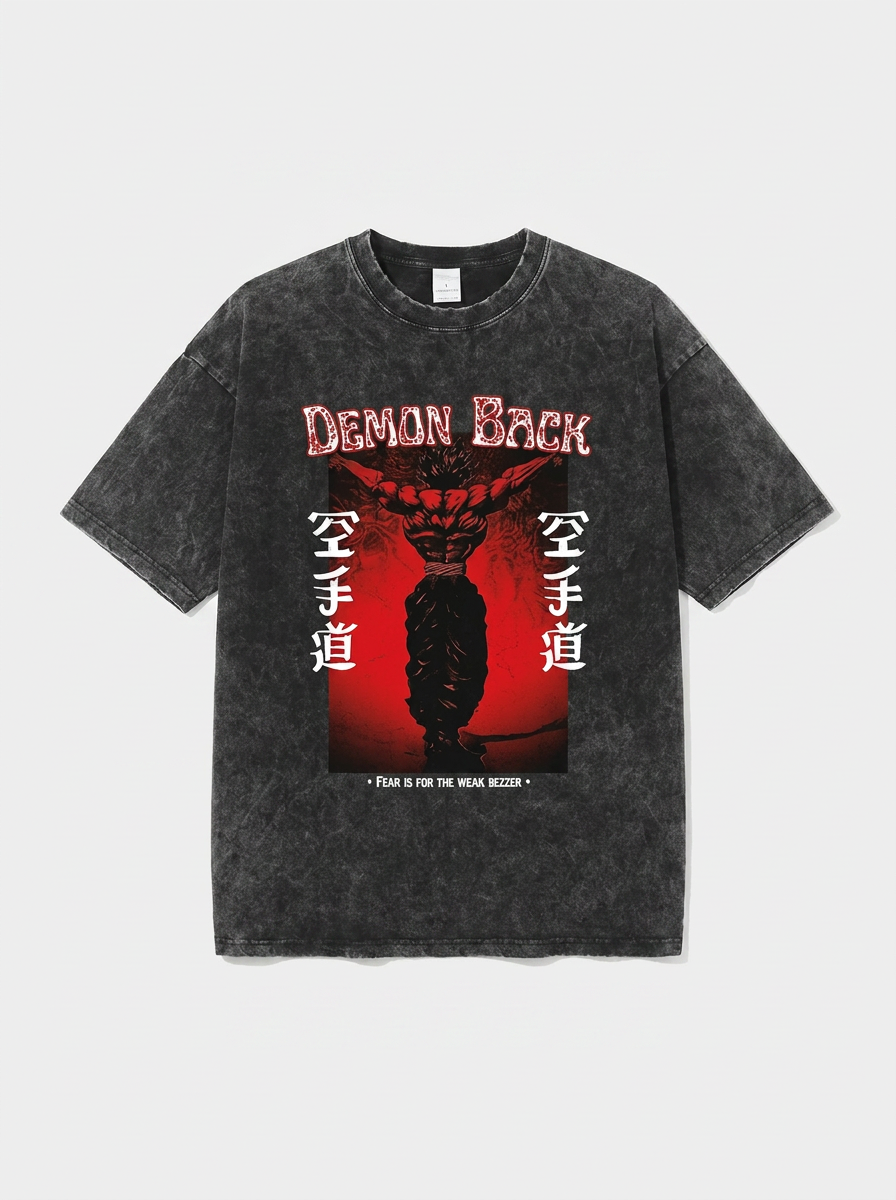 Vintage Washable T-Shirt - Streetwear Anime Graphic flat lay — washed black oversized anime t-shirt | Tempus Arc premium anime streetwear