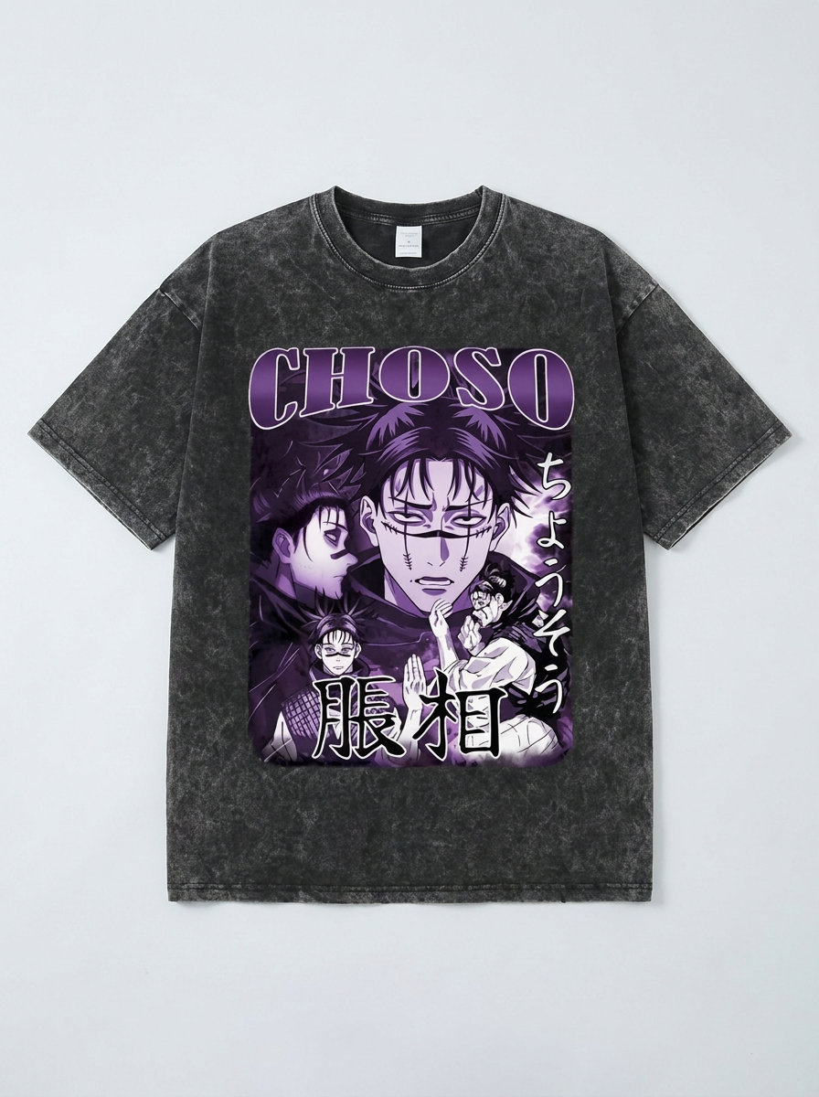Vintage Washable T-Shirt - Streetwear Anime Graphic flat lay — washed black oversized anime t-shirt | Tempus Arc premium anime streetwear