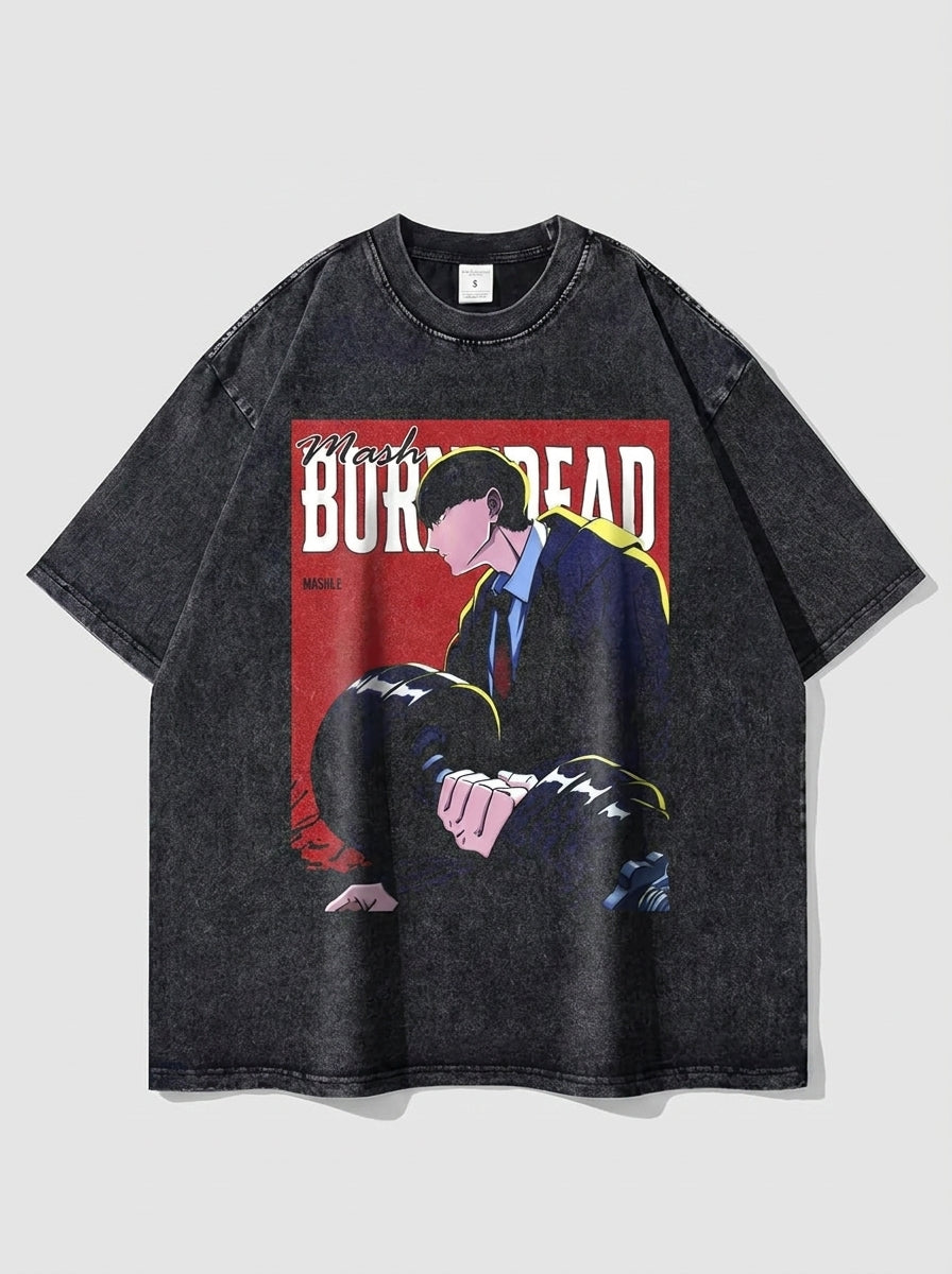 Vintage Washable T-Shirt - Streetwear Anime Graphic flat lay — washed black oversized anime t-shirt | Tempus Arc premium anime streetwear