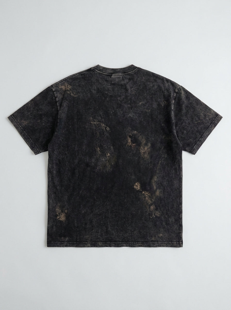 Washed black oversized t-shirt back flat lay | Tempus Arc premium anime streetwear