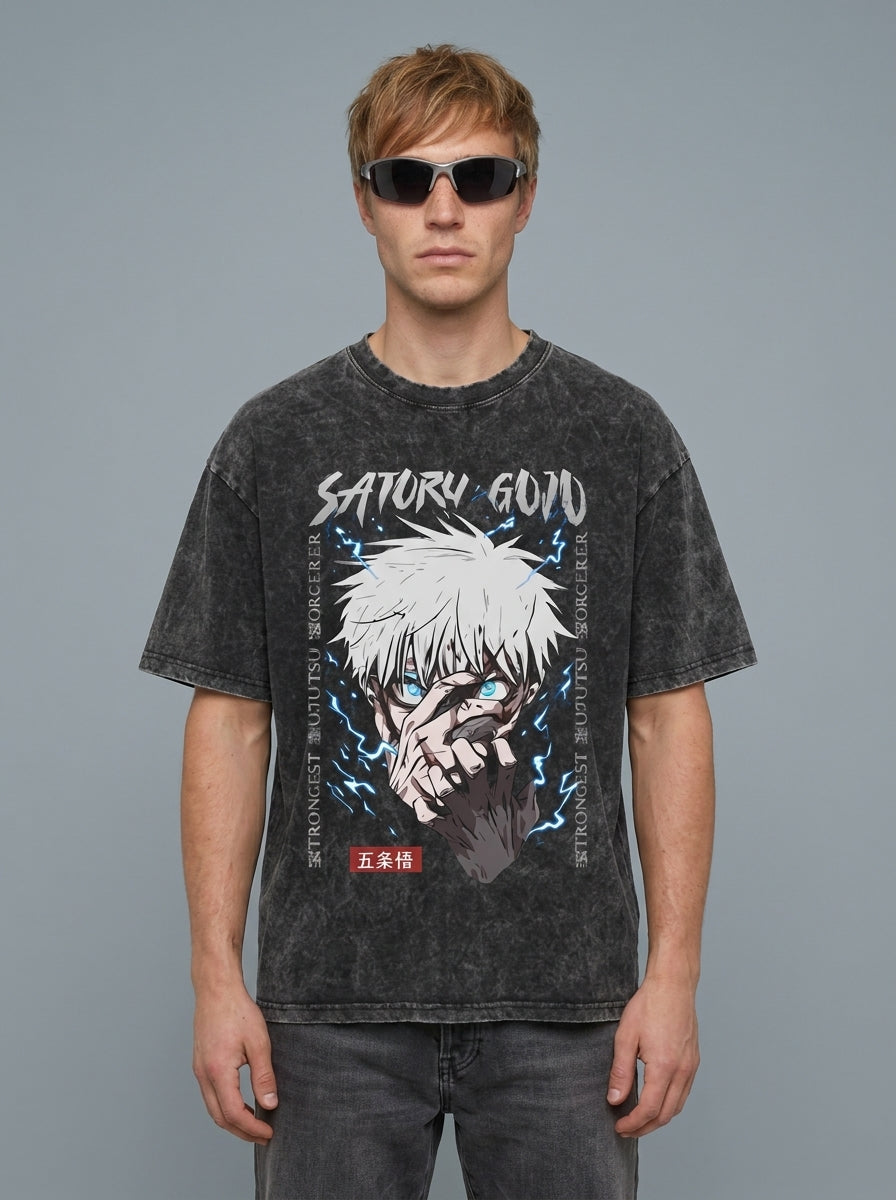 Vintage Washable T-Shirt - Streetwear Anime Graphic full body model — oversized boxed t-shirt | Tempus Arc premium anime streetwear