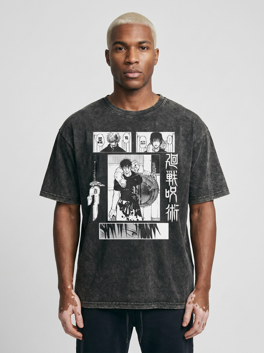 Vintage Washable T-Shirt - Streetwear Anime Graphic full body model — oversized boxed t-shirt | Tempus Arc premium anime streetwear
