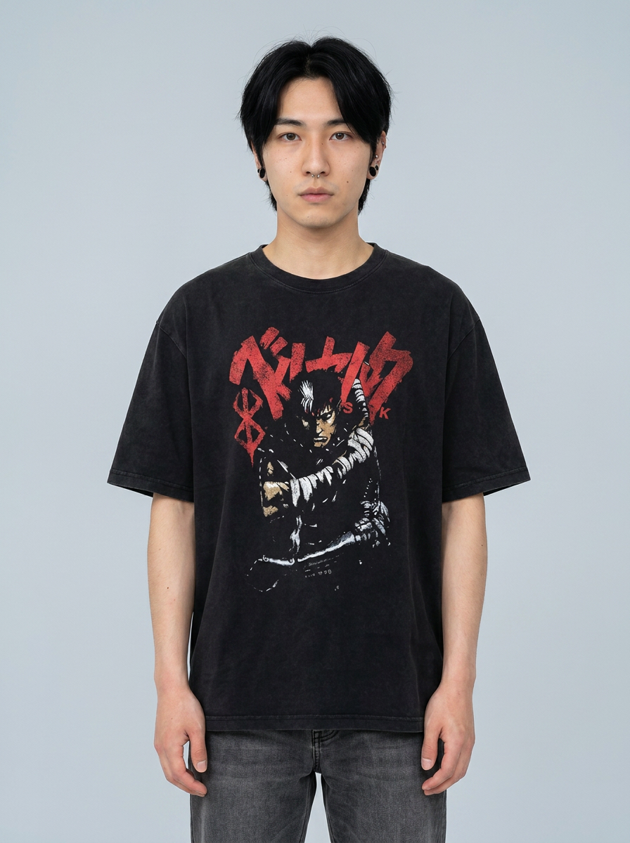 Vintage Washable T-Shirt - Streetwear Anime Graphic full body model — oversized boxed t-shirt | Tempus Arc premium anime streetwear