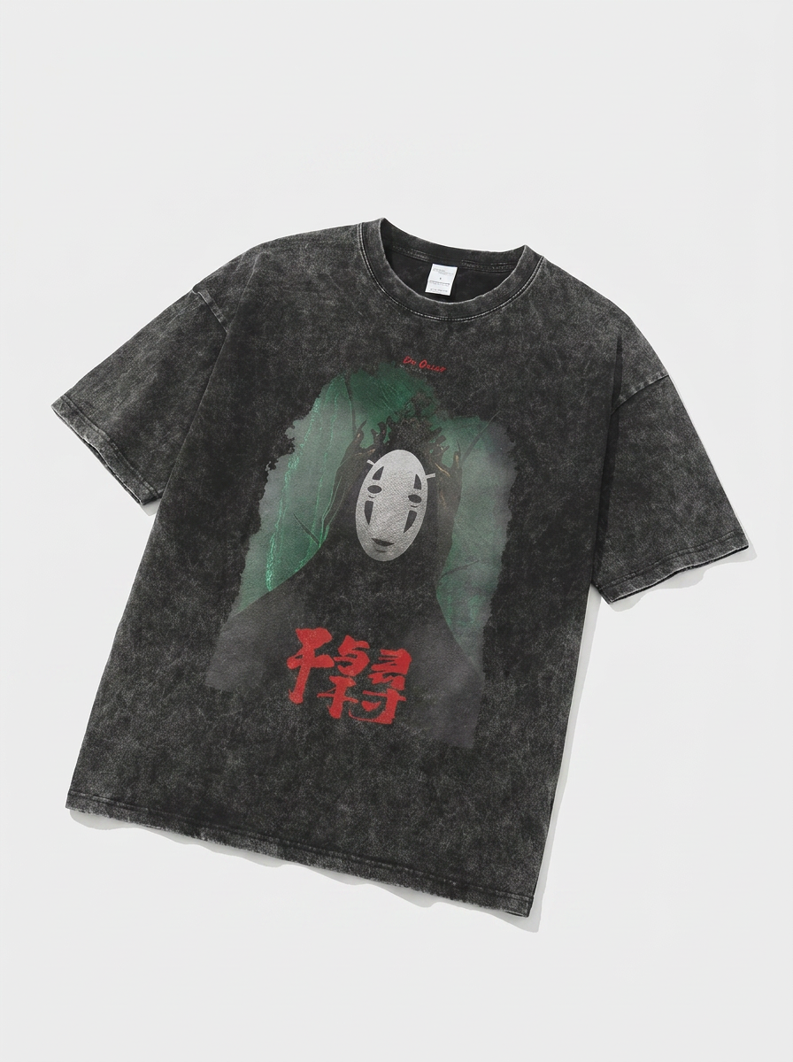 Vintage Washable T-Shirt - Streetwear Anime Graphic angle perspective shot — vintage washed cotton t-shirt | Tempus Arc premium anime streetwear