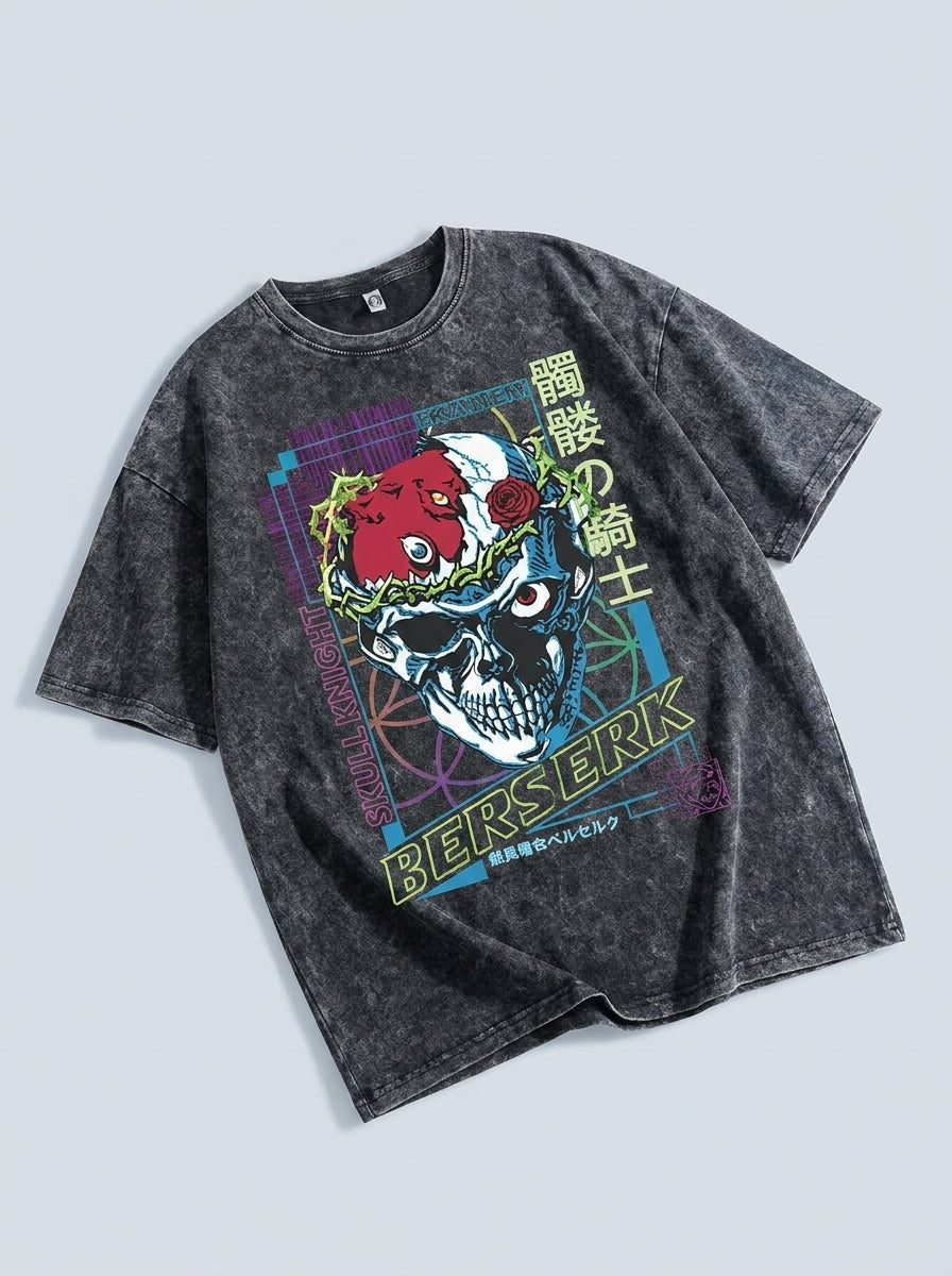 Vintage Washable T-Shirt - Streetwear Anime Graphic angle perspective shot — vintage washed cotton t-shirt | Tempus Arc premium anime streetwear