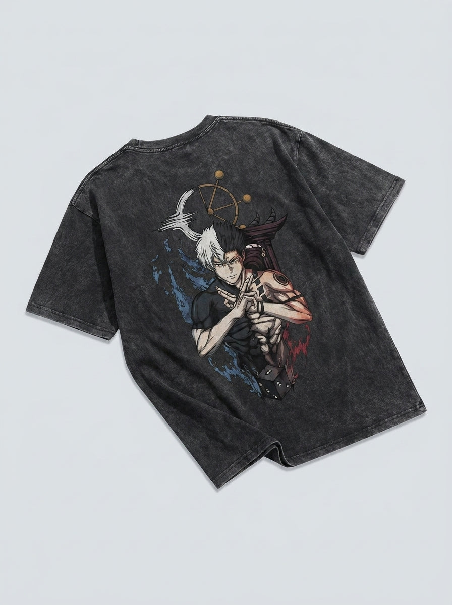 Vintage Washable T-Shirt - Streetwear Anime Graphic angle perspective shot — vintage washed cotton t-shirt | Tempus Arc premium anime streetwear