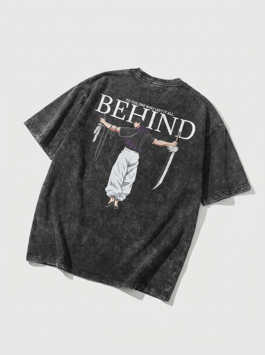 Vintage Washable T-Shirt - Streetwear Anime Graphic angle perspective shot — vintage washed cotton t-shirt | Tempus Arc premium anime streetwear