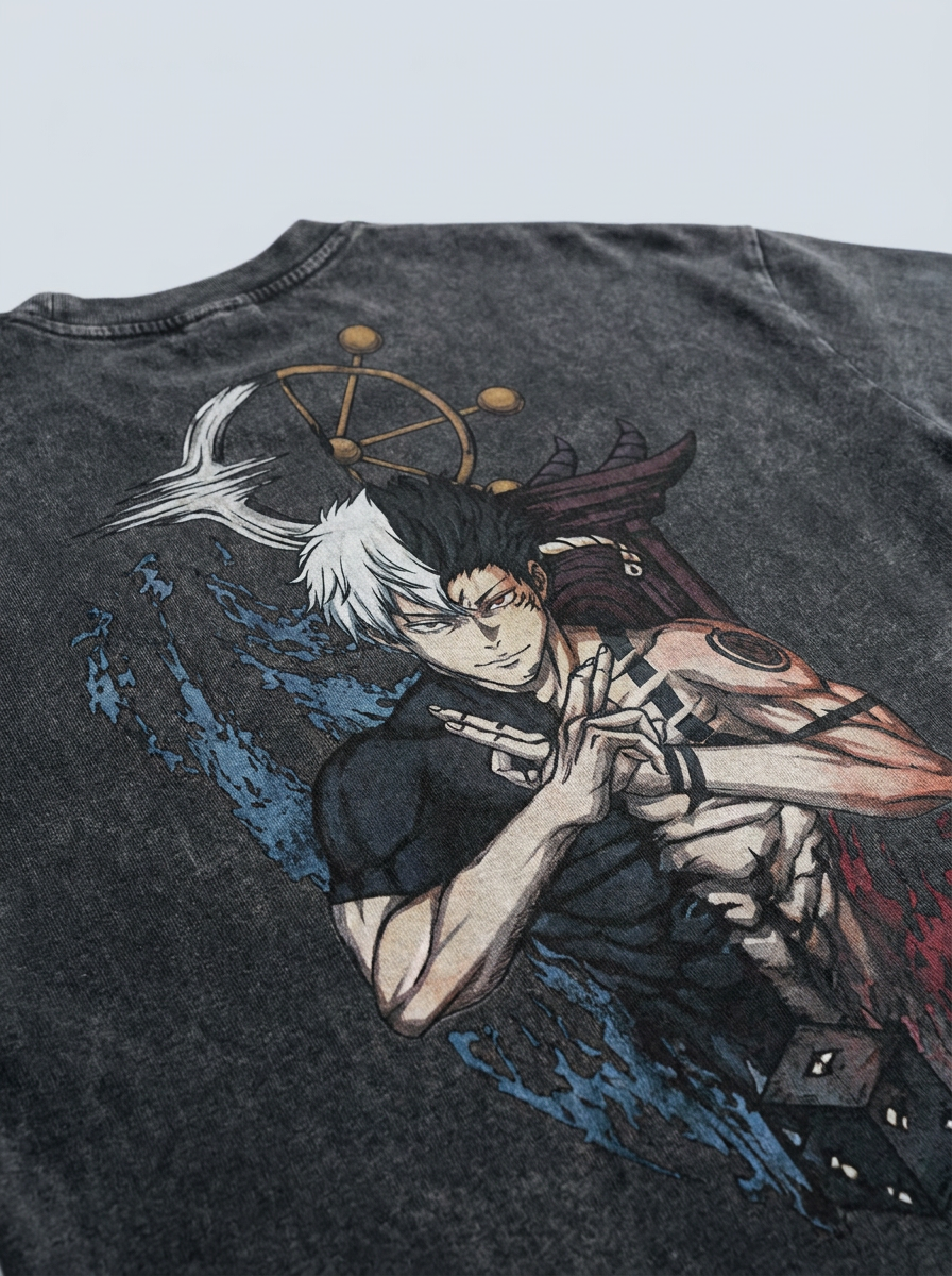 Vintage Washable T-Shirt - Streetwear Anime Graphic print detail close-up — vintage washed mineral cotton | Tempus Arc premium anime streetwear