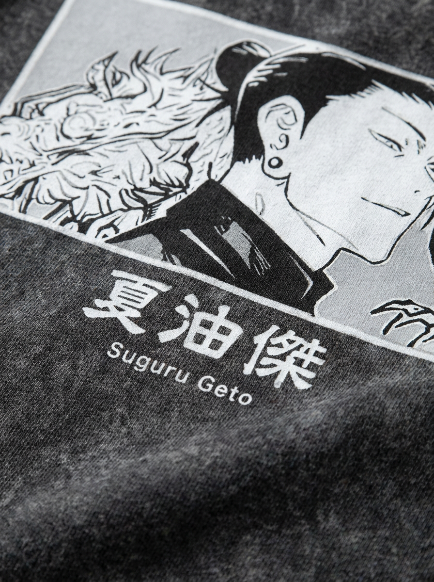 Vintage Washable T-Shirt - Streetwear Anime Graphic print detail close-up — vintage washed mineral cotton | Tempus Arc premium anime streetwear