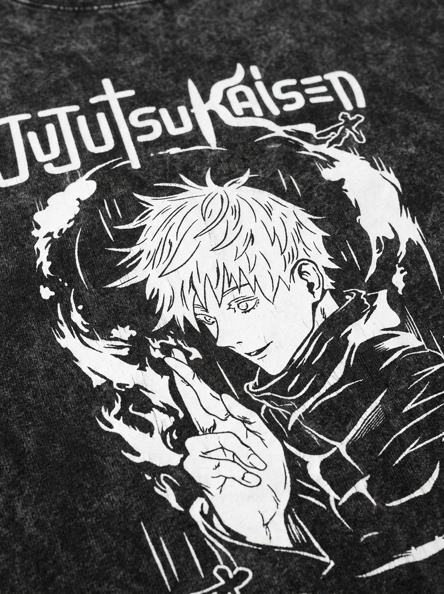 Vintage Washable T-Shirt - Streetwear Anime Graphic print detail close-up — vintage washed mineral cotton | Tempus Arc premium anime streetwear
