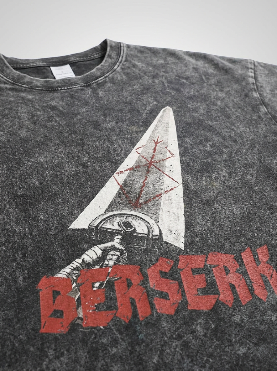 Vintage Washable T-Shirt - Streetwear Anime Graphic print detail close-up — vintage washed mineral cotton | Tempus Arc premium anime streetwear