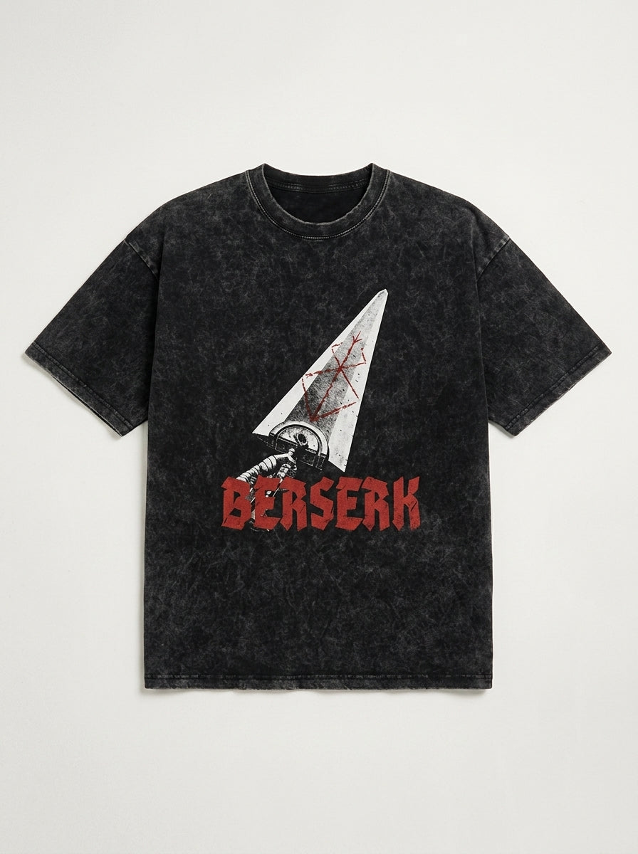 Vintage Washable T-Shirt - Streetwear Anime Graphic flat lay front view — washed black oversized t-shirt | Tempus Arc premium anime streetwear