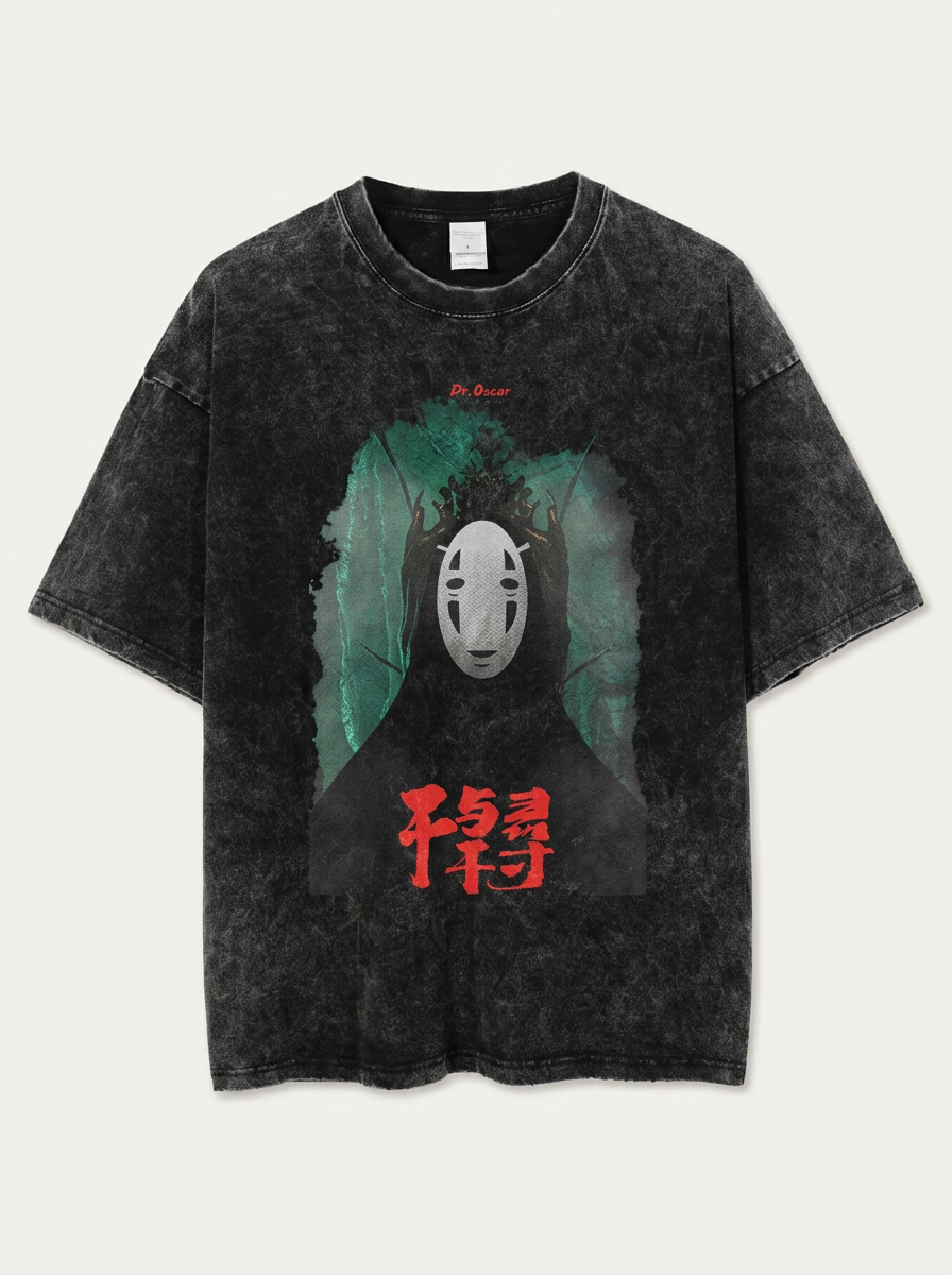 Vintage Washable T-Shirt - Streetwear Anime Graphic flat lay front view — washed black oversized t-shirt | Tempus Arc premium anime streetwear